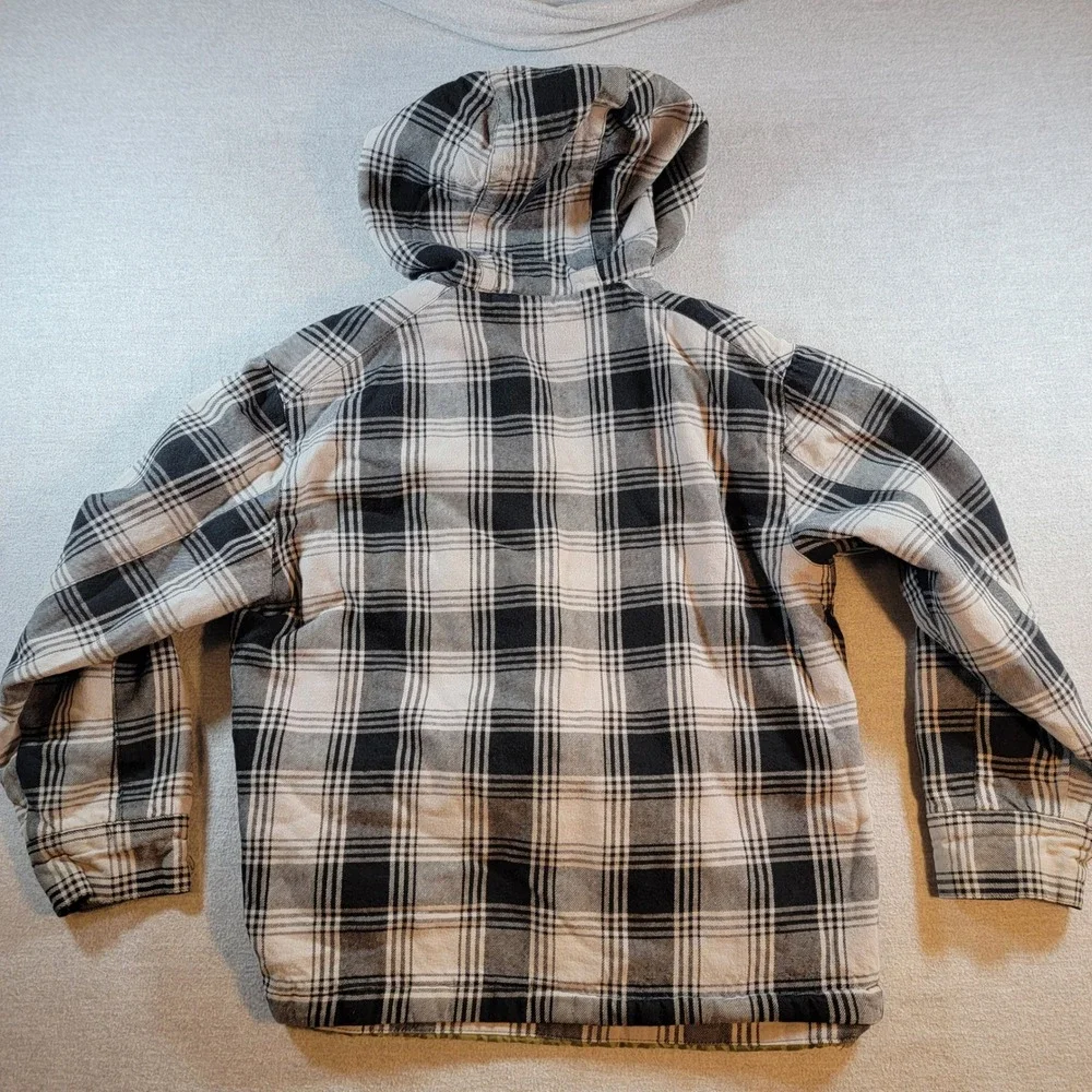 Plaid Hooded Jacket Kids Size Unknown Black White Gray Good Flannel